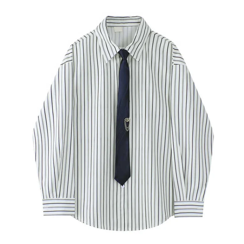 

EBAIHUI Blouse Women New Striped Womens Tops Ladies Loose Spring and Autumn Long Sleeve Korean Fashion Tie and Shirts for Female