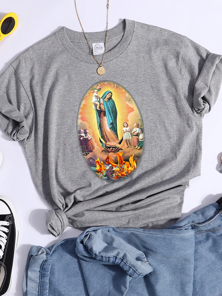 

Our Lady Of Guadalupe Culture Womens T-Shirts Hip Hop Breathable Crop Top Soft Cool Street Tee Shirt Casual Cool Tshirts Female