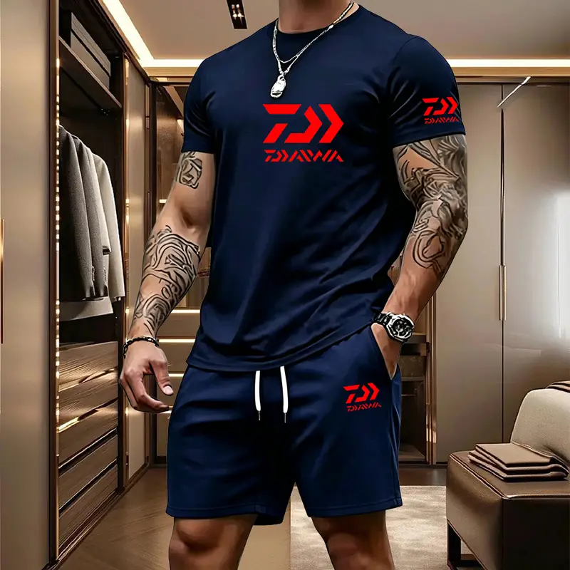 2026 Summer Men's Short Sleeved T-shirt Drawstring Shorts Set Breathable Outdoor Sports Set Men's Daily Fishing Suit - Image 10