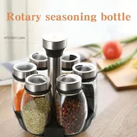 1/7pcs Spice Jar Set Rack Glass Organizer Rotating Glass Seasoning Sugar Pepper Bottles Salt Shakers Holder Kitchen Storage Rack 1