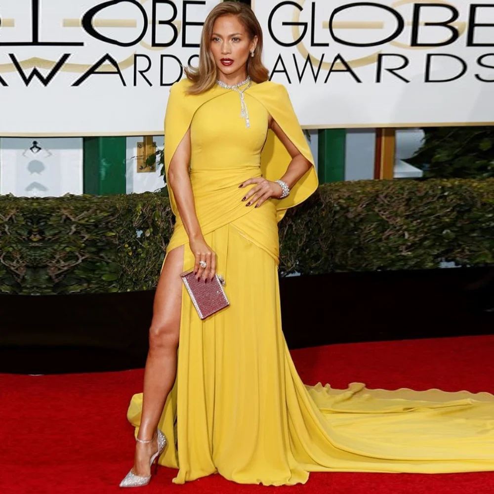 robe-de-c-l-brit-longue-en-mousseline-de-soie-jaune-vintage-avec-fente