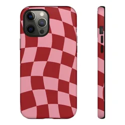 Vintage Red Wavy Checkered Glossy Phone Case - Durable Hard PC Shell - iPhone 13 Pro Max (DFL - 197FL24812801)