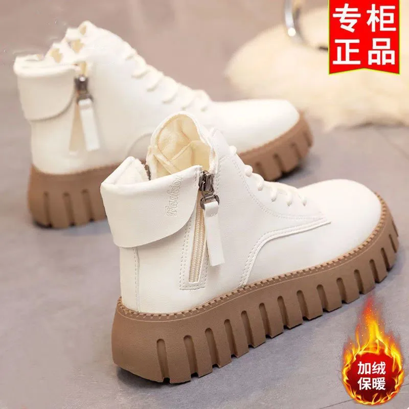 

Zipper Lady Boots Women's Rubber Shoes Rain Lace Up Winter Footwear Round Toe Boots-Women Flat Heel Mid Calf Lolita 2023 Med Aut