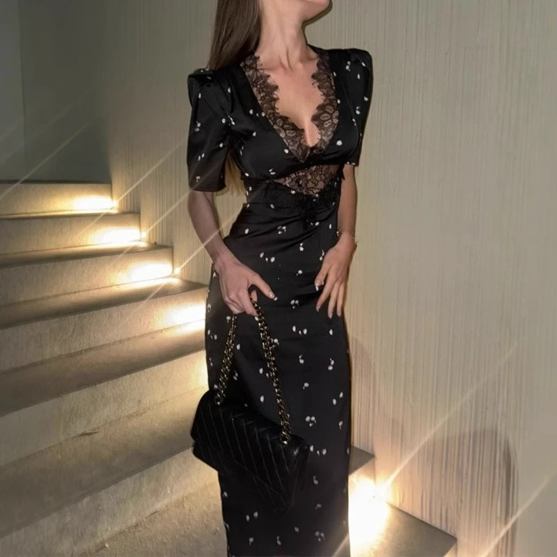 women's casual dresses Fashion Sexy Printed Dresses Women Streetwear Short Sleeves Slim lace Vestido Female платье женское - 4