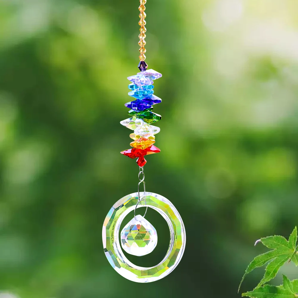 Muy Bien Chakra Rainbow Crystal Prism Sun Catcher Ball Pendulum Feng Shui Pendant Chandelier Parts DIY Hanging Home Garden Decor