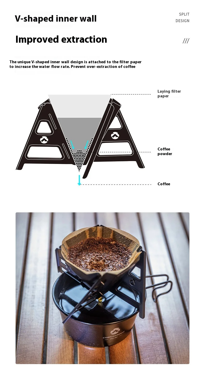 Koman continuous steel titanium plating foldable portable outdoor camping hand brew coffee filter drip rack coffee funnel