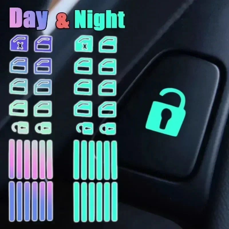 Car Window Button Luminous Sticker Lifter Switch Night Fluorescent Decals Cars Interior Stickers Auto Accessories