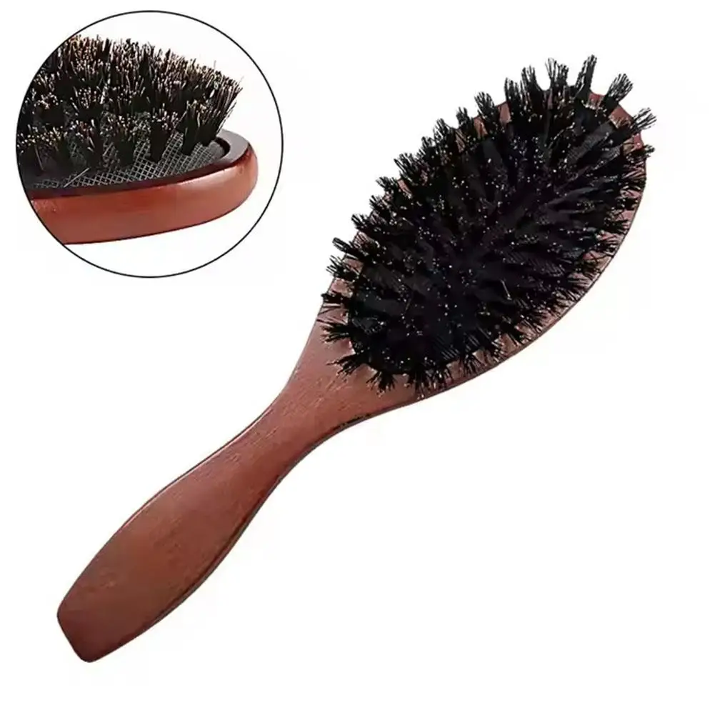 Natural Boar Bristle Wood Hair Brush Comb for Styling and Care