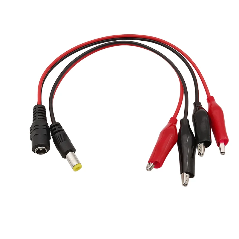 Alligator Clip Crocodile Electrical Clamp To 5.5mm x 2.1mm DC Power Plug Male / Jack Female Socket Connector Wire Test Leads