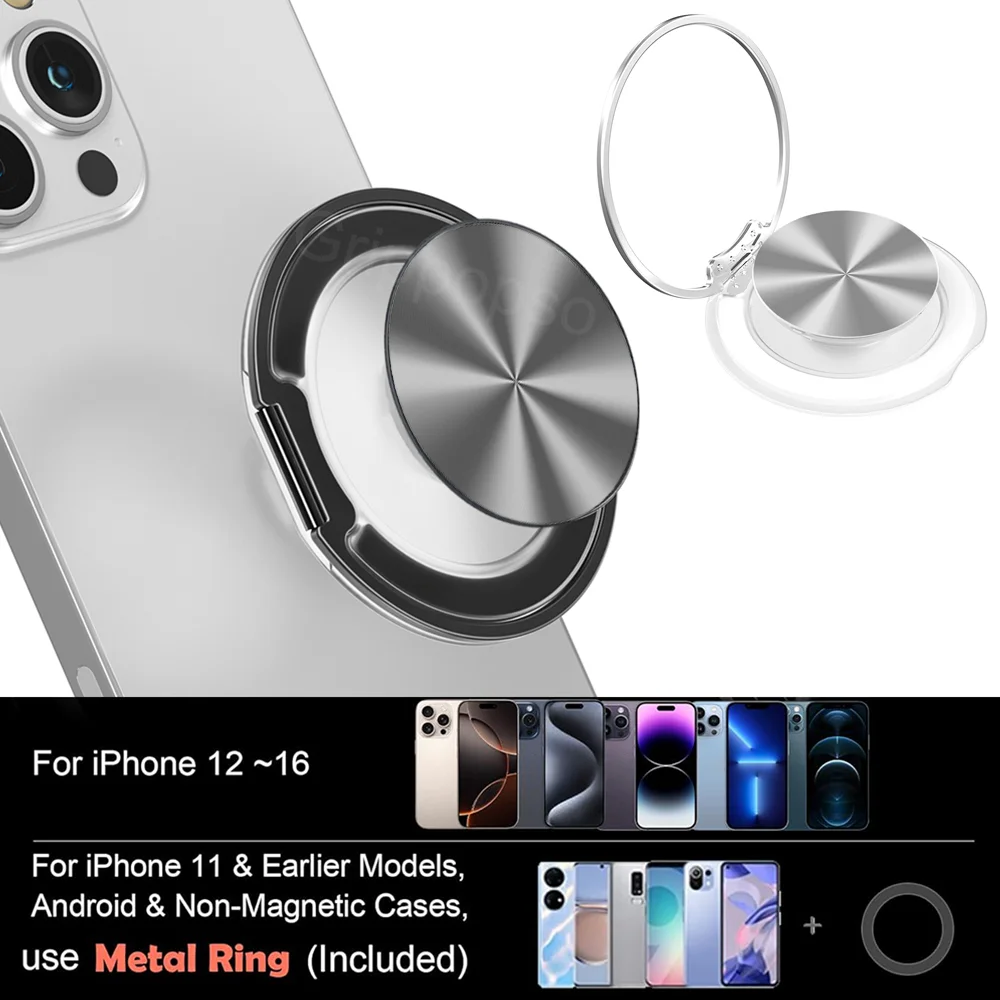 Magnetic Phone Ring Holder & Kickstand with Expanding Grip