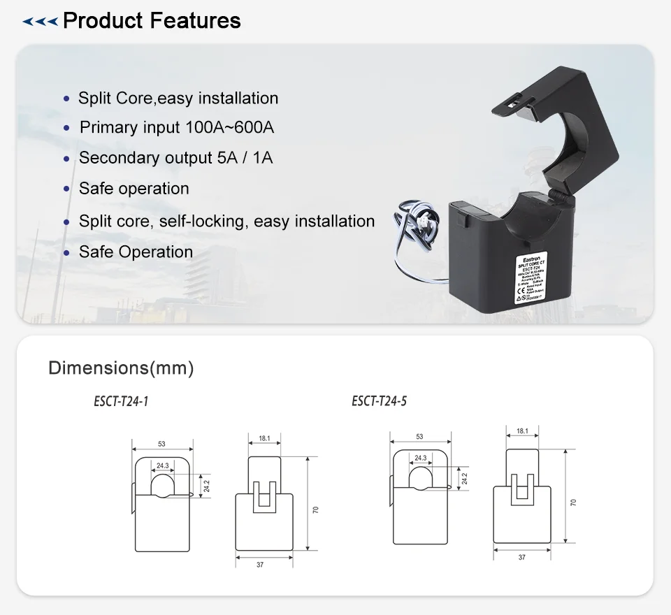 Trasformatore Di Corrente Eastron T24 Split Core - 100A/5A, Miniatura, Senza Interruzione Circuito - Foto 8