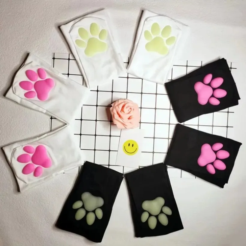 Frauen 3D Katze Pfote Pad Über Knie Socken Spitze Lolita Harajuku Y2k weibliche Cosplay Oberschenkel Hohe Strümpfe Damen Mädchen rosa Lange Über