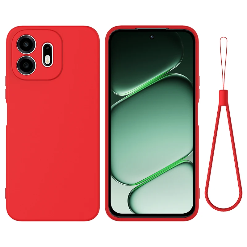 Premium Liquid Silicone Non-slip Back Phone Cover with Strap Lanyard and Flocking Interior
