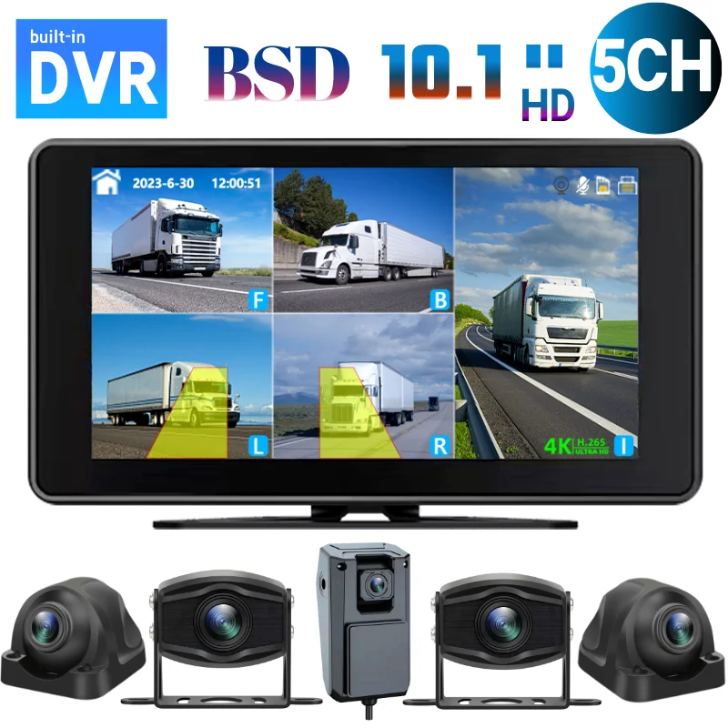 

10.1 Inch AHD Monitor System BSD Touch Screen For Car/Bus/Truck 5 Channel CCTV DVR Cameras Color Night Vision Parking Recorder