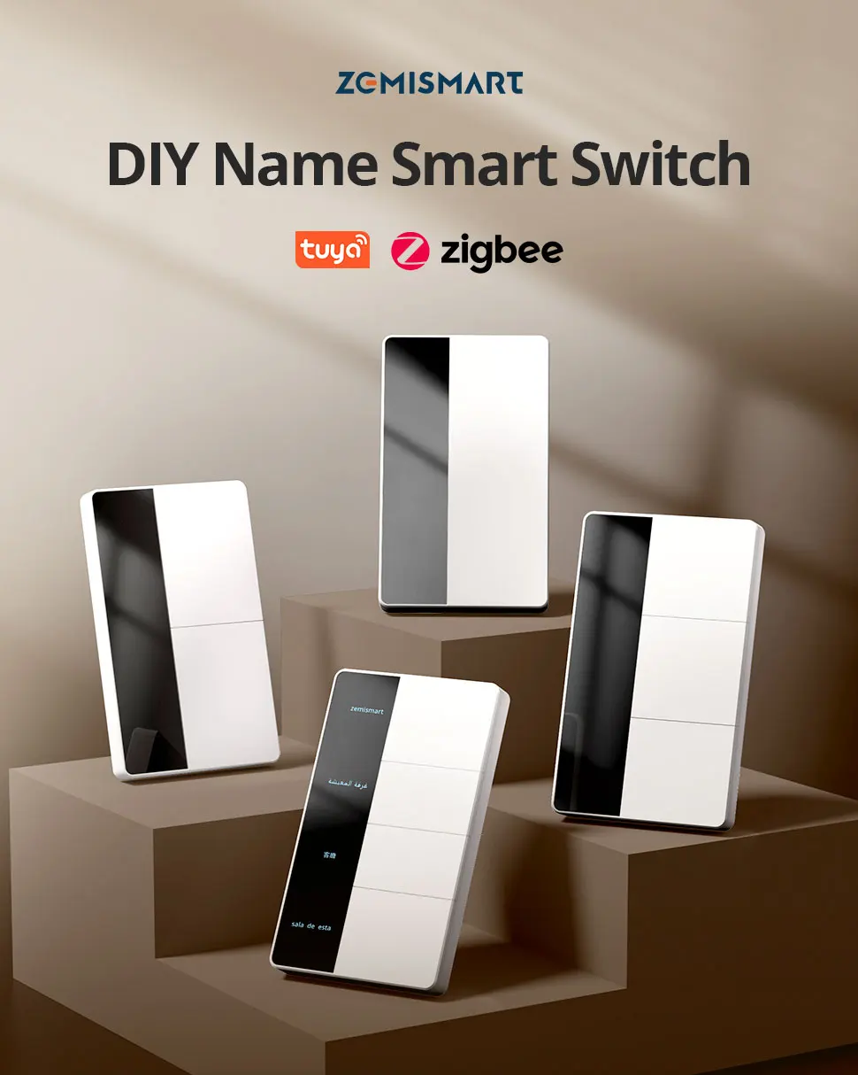 Zemismart Zigbee DIY Name Switch with Display Screen Panel Big Push Button Wall