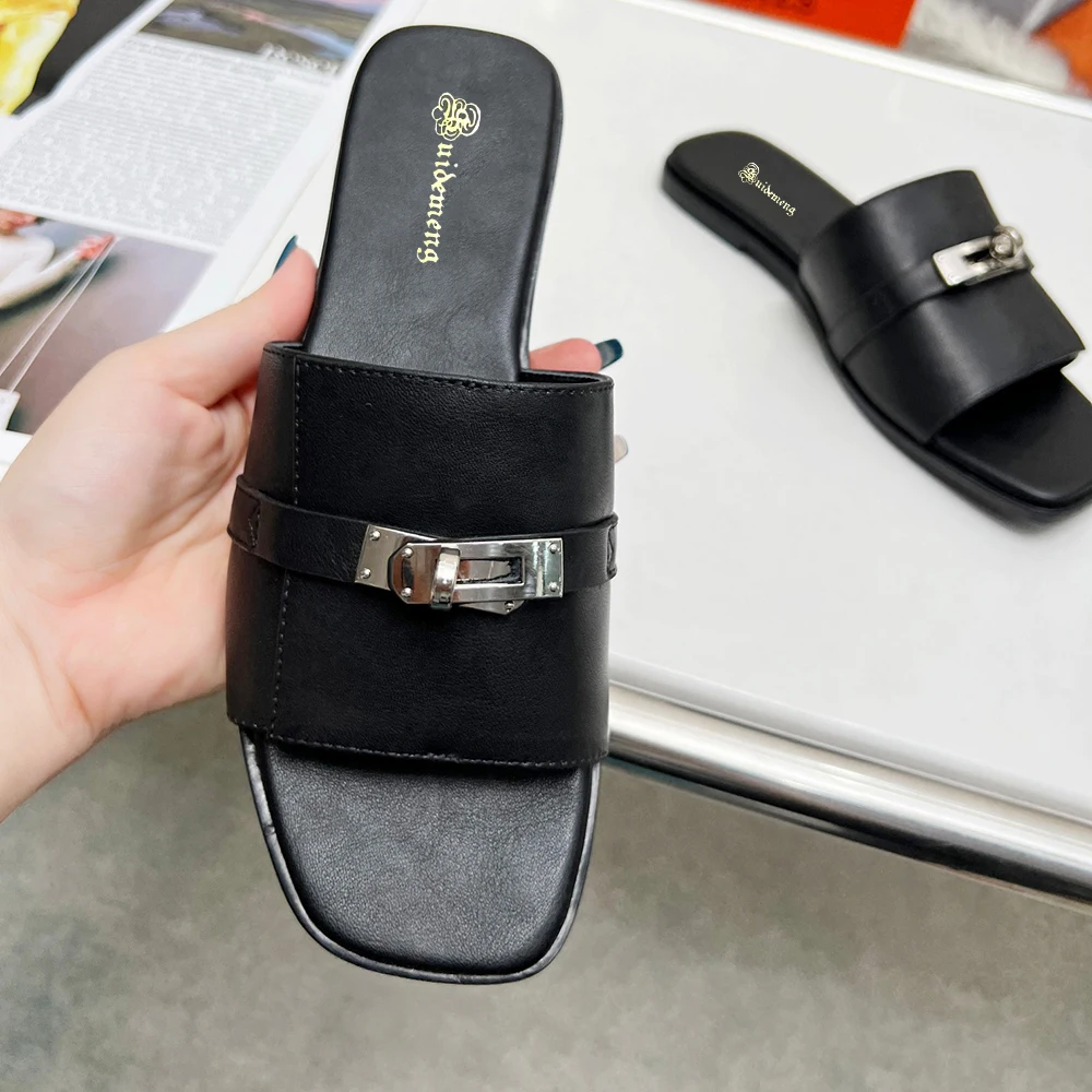 

Шлепанцы женские классические, сланцы, роскошные дизайнерские сандалии, лоферы, повседневная обувь для свадьбы, вечеринки, большие размеры 44