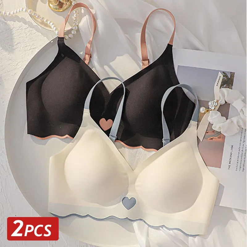 40111-c99ed0.jpg 2PCS/Set Women Seamless Bras Push Up Padded Brassiere No Steel Comfortable Underwear for Female Women's V Neck Sexy Lingerie - Image 1