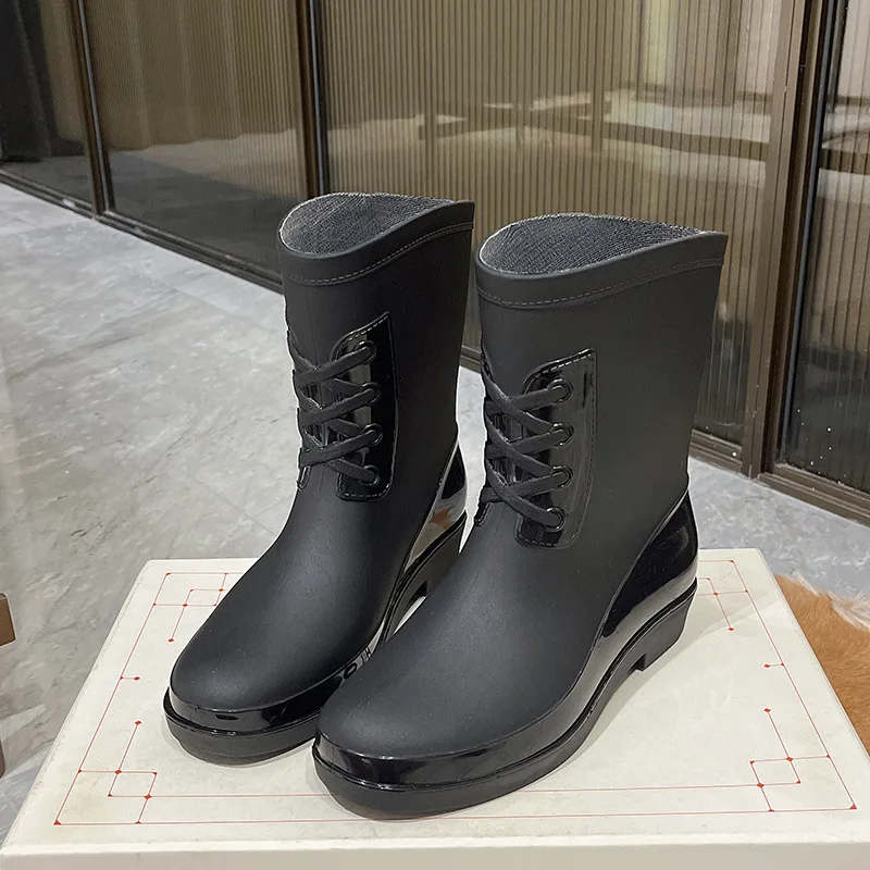 Fashion Mid-Calf Rain Boots Women Autumn Winter Warm Water Boots Female Non-slip Waterproof PVC Shoes Wellies