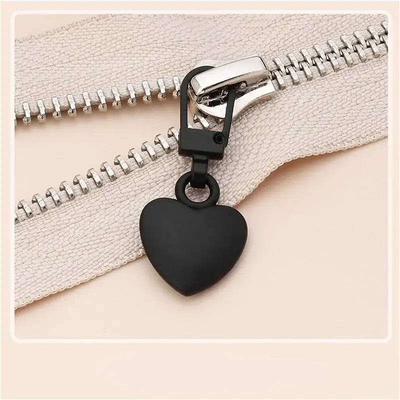 5PCS Heart Shape Metal Zipper Puller Heads Detachable Slider Repair Kit for Bags Backpacks Coats-Sewing Pull Tabs