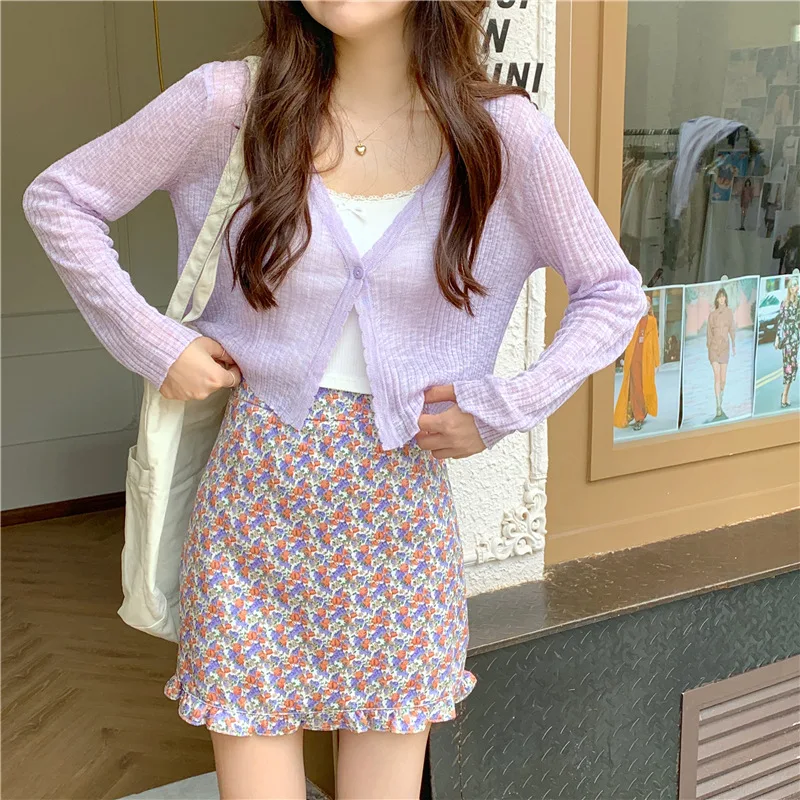 

Women Summer Spring Sweet Shrugs Chic All-match Cape Elegant Long Sleeve Bolero Sun Shading Cardigans Shawl Outwear Tops