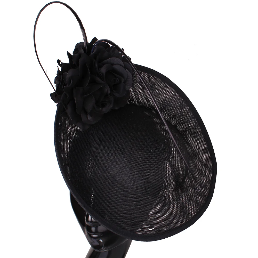 Cappelli Da Cocktail Neri Della Chiesa Splendidi Kenducky Fascinators Per Capelli Grandi Prom Elegant Women Fedora Lady Fancy Nice Rose Flower Headwea