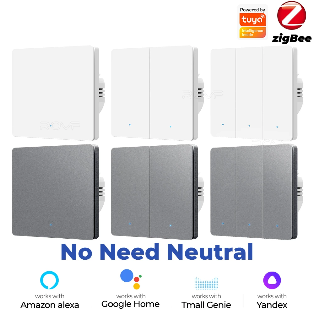 Tuya Zigbee Interruptor de Luz Inteligente Nenhum Botão Fio Neutro Nenhum Capacitor Necessário Smart Life Voice Funciona com Alexa Google Home