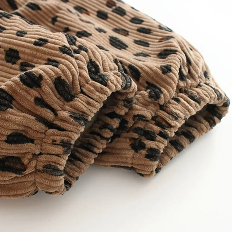 Girls Leopard Print Corduroy Pants for Autumn