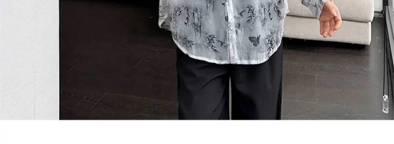 Description Picture 6 of itemMen See Through Lightweight Loose Casual Vintage Print Long Sleeve Party Dress Shirts Beach Blouses Man Performance Costumes