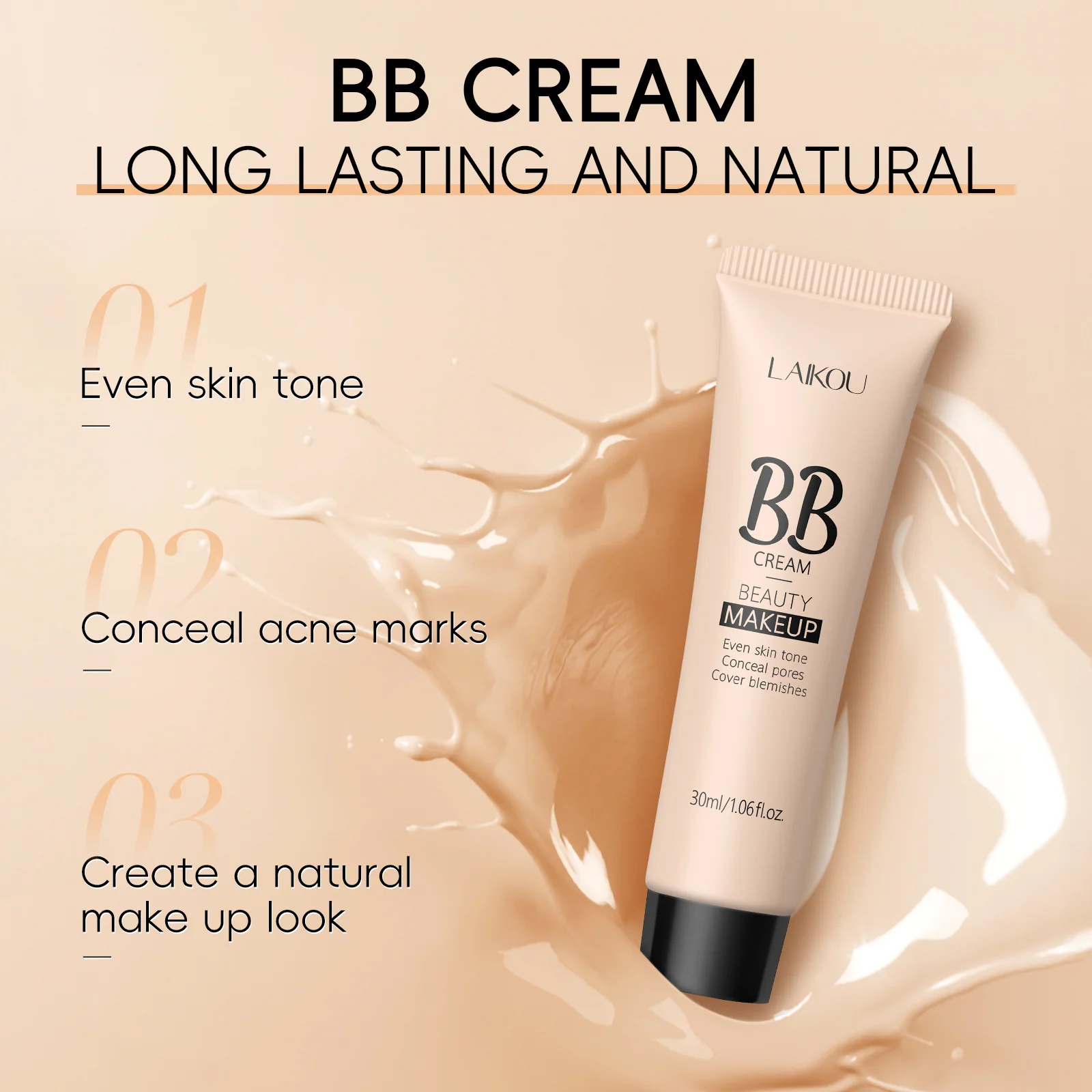 Waterproof BB Cream Full Coverage Liquid Foundation Long-Lasting Concealer & Illuminating Suitable for All Skin Types cosmetics bb cream