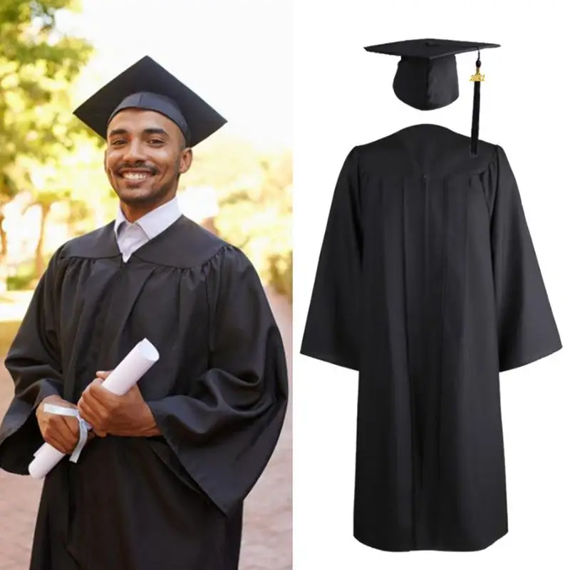 Man Women Graduation Gown Soft Matte Graduation Gown Hat Tassel Set Unisex Costume For High School And Bachelor