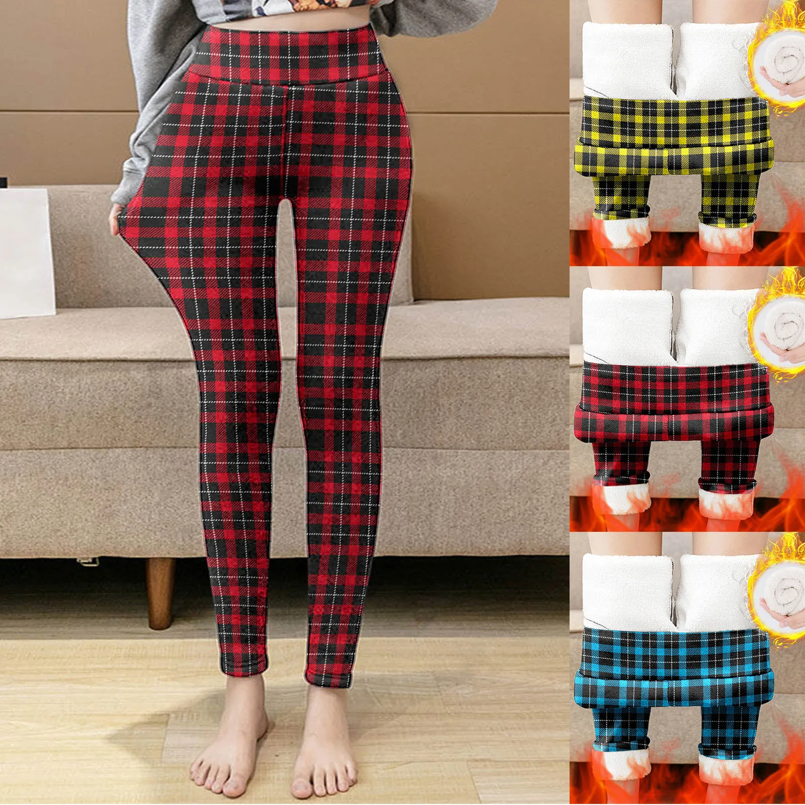 Womens Winter Casual Leggings Elastic Waist Thermal Capris Workout Trousers Thermal Prints Pants