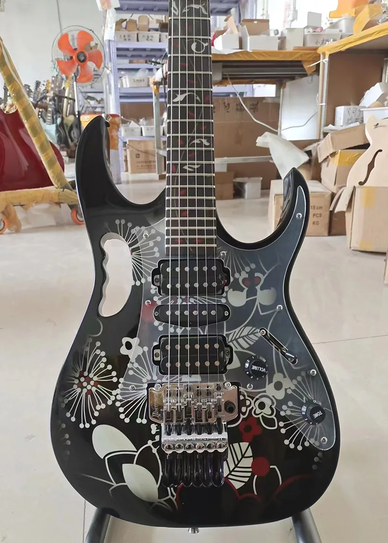 

Предварительно заказанная новая электрогитара OEM, инкрустация грифа, печать корпуса гитары, Floyd Rose Tremolo Bridge