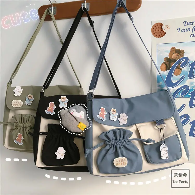 

Harajuku Girl's Crossbody Bags Ulzzang Student Canvas School Bags Vintage Nylon Messenger Bag Female Shoulder Bag Cute Satchel