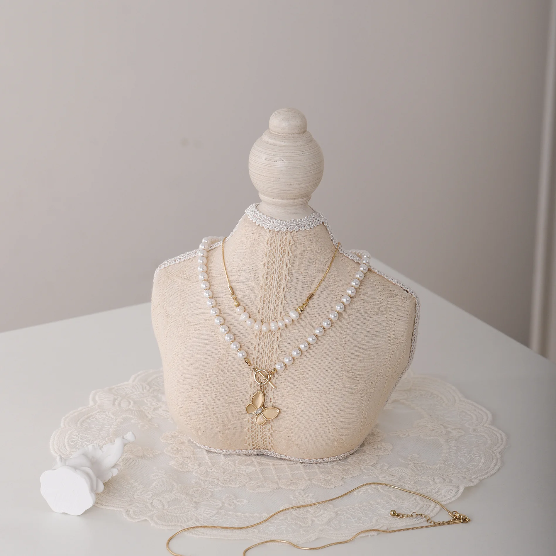 Newly S/M/L Green/Beige Velvet Necklace Earrings Jewelry Display Window Shop Storage Bust Jewelry Holder Necklace Display Stand