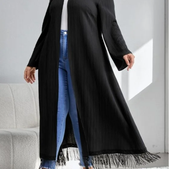 Abaya for Women Spring 2023 Large Cardigan Coat Solid Textured Tassel Art Long Sleeve Temperature Cardigan Dubai Women Robe