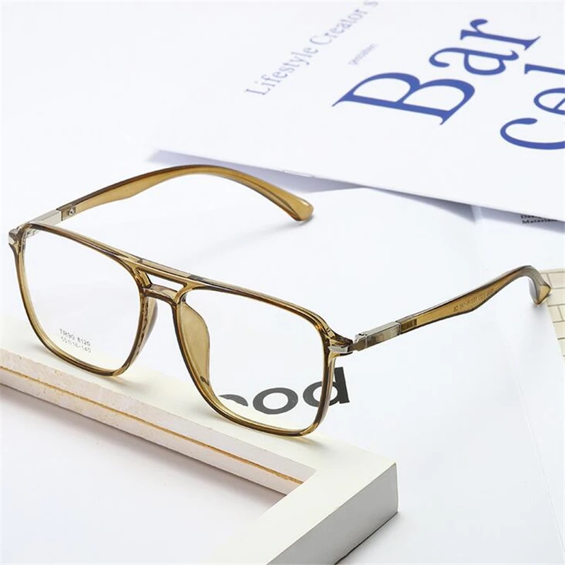 Double Beam Big Frame Square Nearsighted Glasses Women Men TR90 Short-sight  Eyeglasses Prescription 0 -0.5 -0.75 -1.0 To -6.0 3