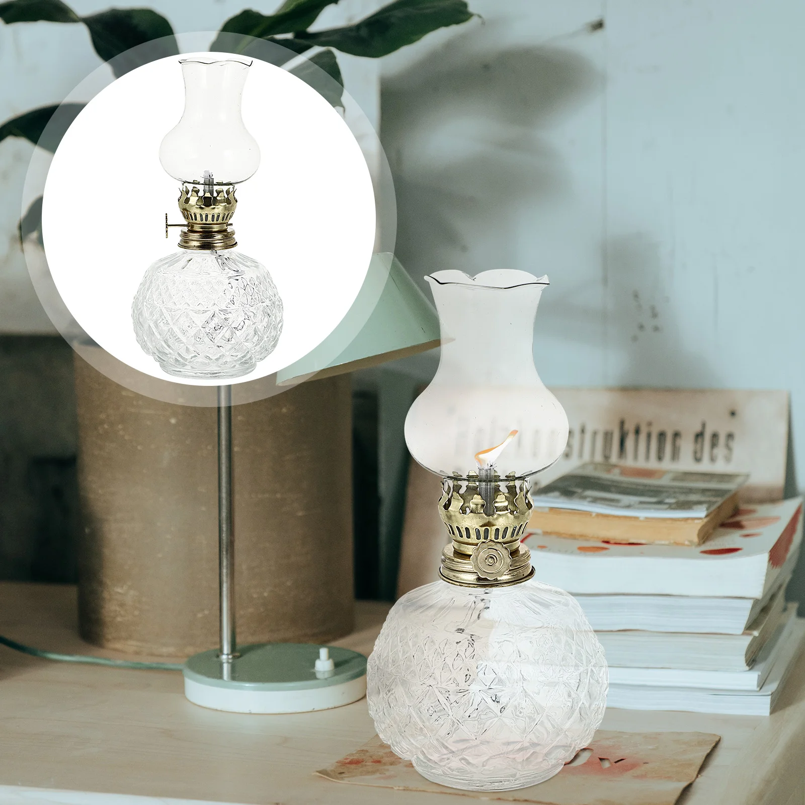 

Glass Kerosene Lamp Oil Burning Lantern Classic Lamp Oil Lantern Rustic Kerosene Lamp Glass Lamp for Kitchen Home Outdoor Indoor