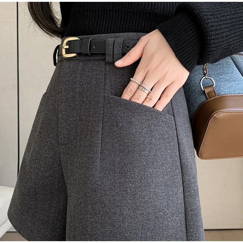 Duomofu Stylish Women's Casual Solid High Waist Wide Leg Shorts with Pocket Loose Woolen Suit Shorts Business Boot Shorts S-XL