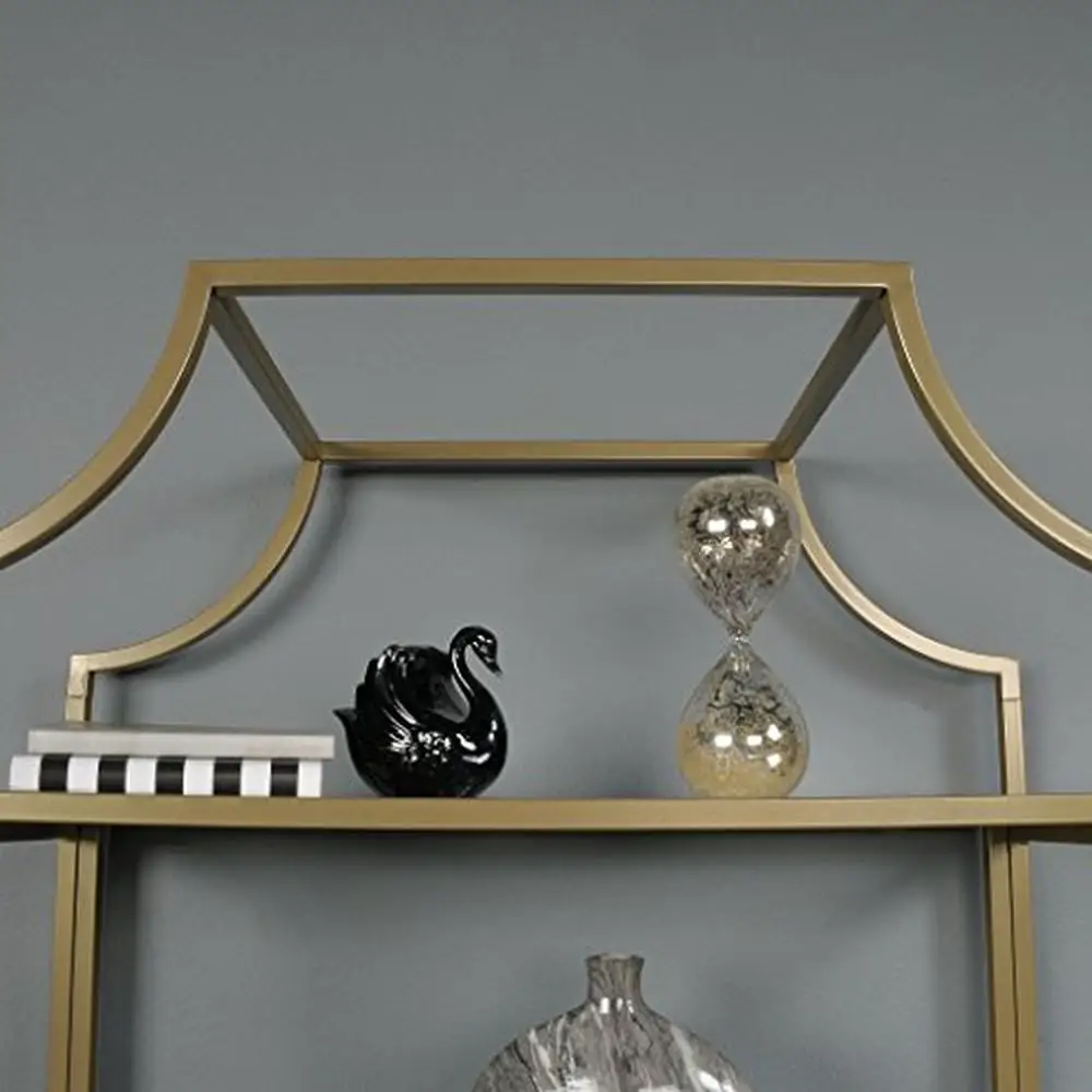 Gold Satin Finish Metal Bookshelf 5 Tier Glass Shelving Unit Office Kitchen Living Room 30"x14.49"x70.87" Assembly Required 3