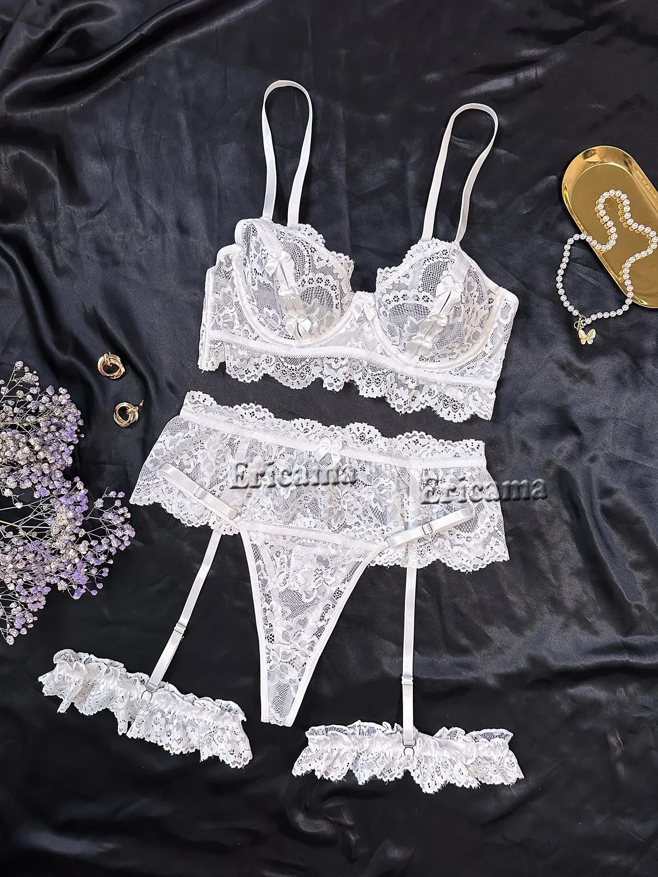 Erotic Lace Sexy Bra Set Garter Lingerie Set With Choker Women Intimates Underwire Bra And Thongs Ladies Underwear