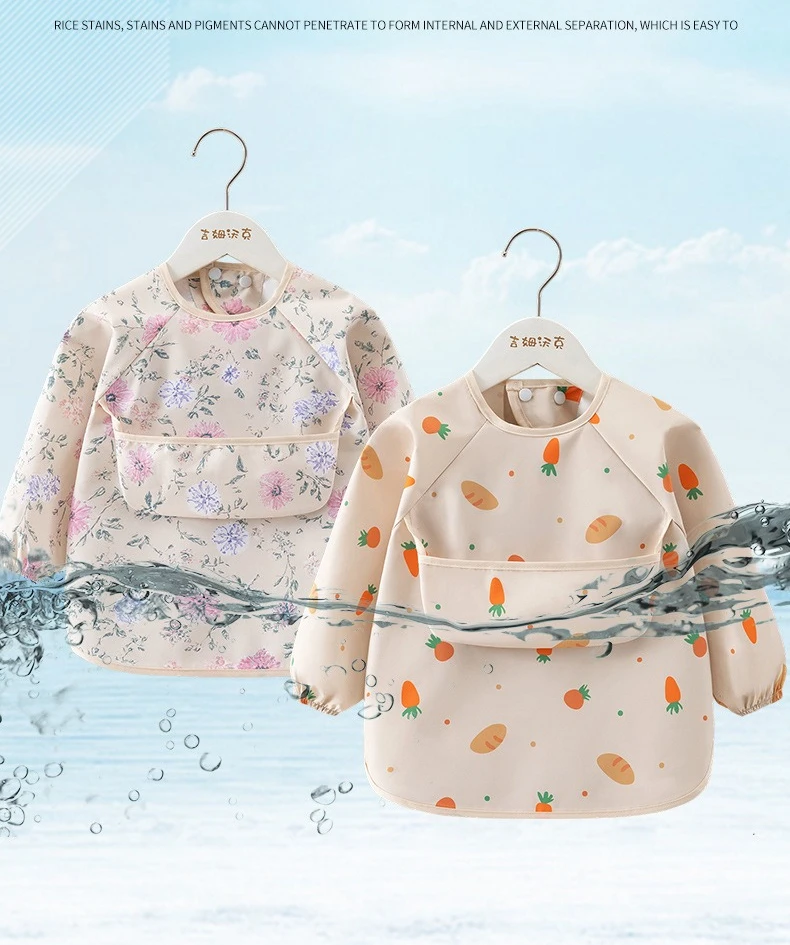 1 Stück Kinder-Fütterungslätzchen Wasserdichter Langarm-Überzug mit Auffangfach Fütterungsbluse Kleinkind-Lätzchen Dünner Sommer-Fütterungsschürze für Kinder – Detail 8