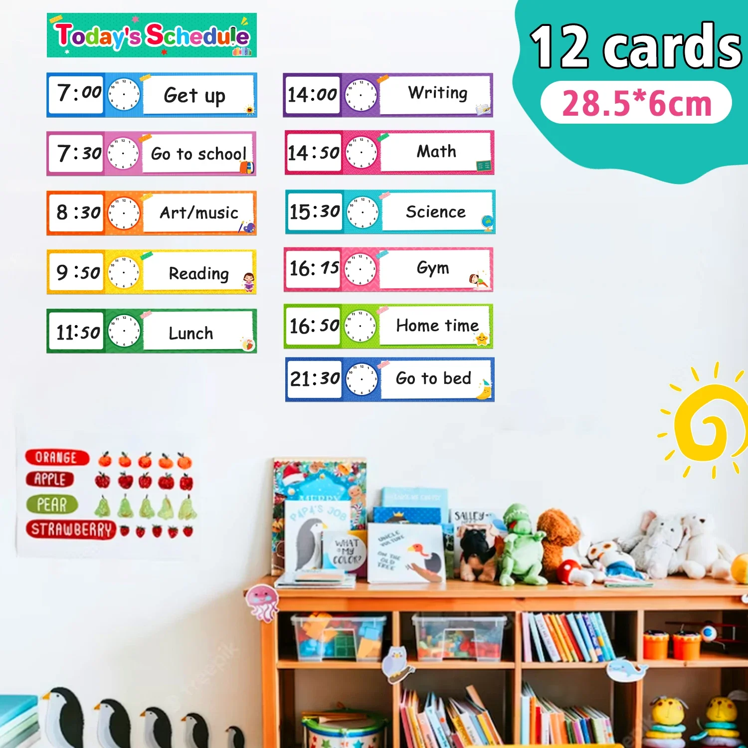 12 PCS Daily Schedule Cards Dry Eraser Cards kid children Schedule Pocket Chart for Classroom / Home 2