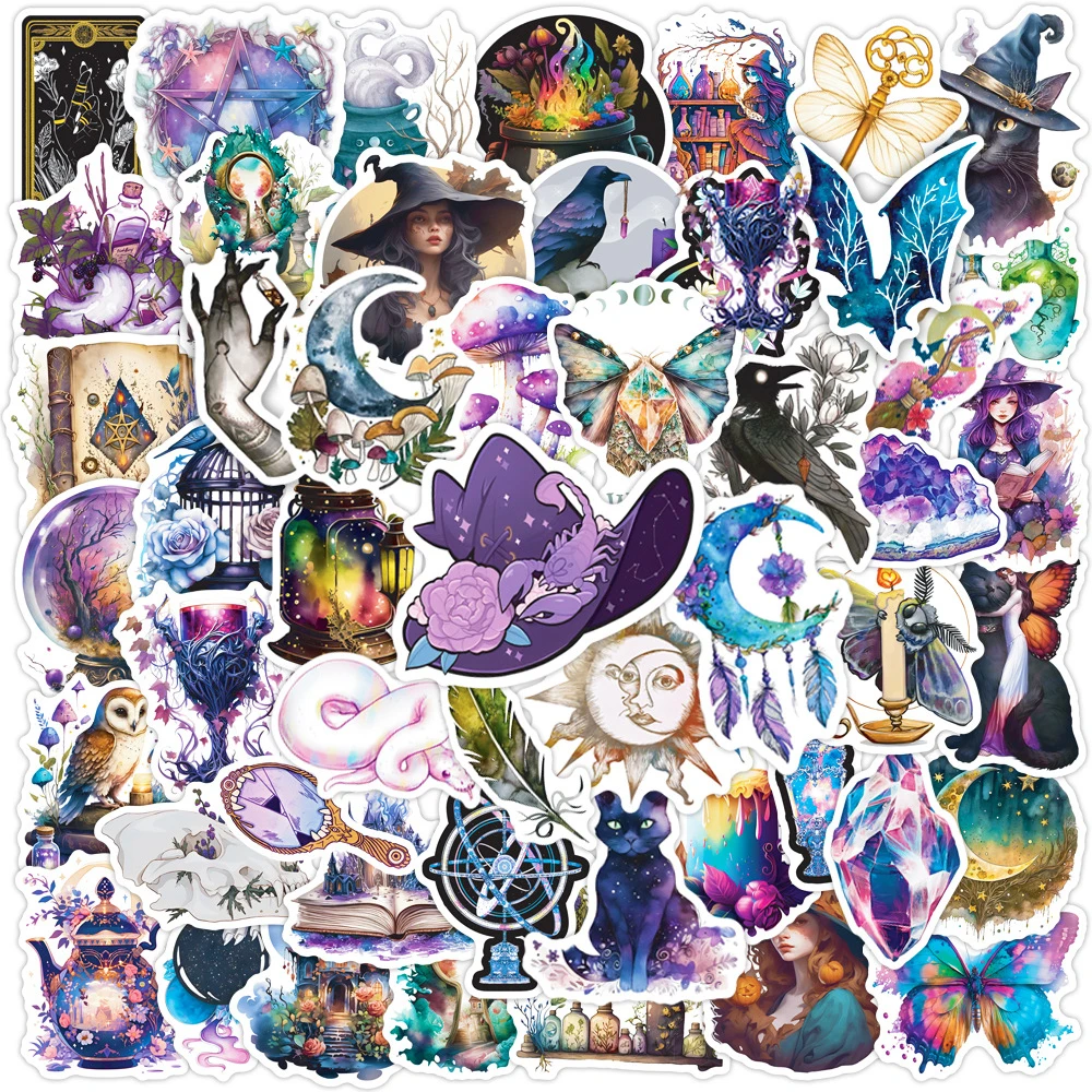 10/30/50pcs Cool Gothic Magic Witch Waterproof Stickers Cute Aesthetic Decals Laptop Motorcycle Car Decoration Sticker Kids Toys