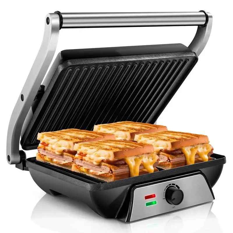 SUSTEAS Sandwich Maker Multi-Purpose Electric Indoor Grill, Non-Stick Panini Press with Grease Tray, 180-Degree Sandwich Maker