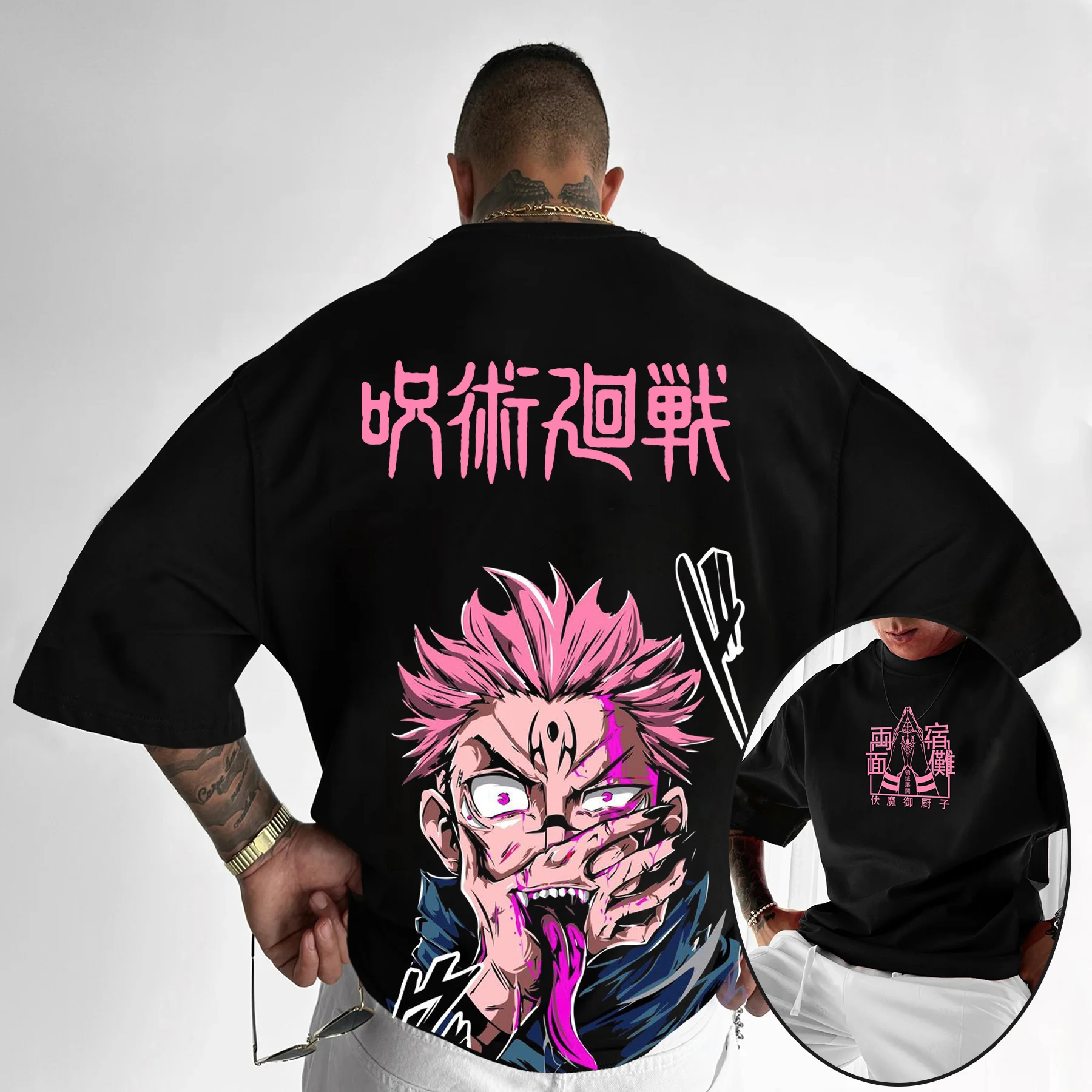 Jujutsu Kaisen-camisetas con estampado de Anime para hombre,Camiseta de algodón de calle HIP HOP de villano Ryomen
