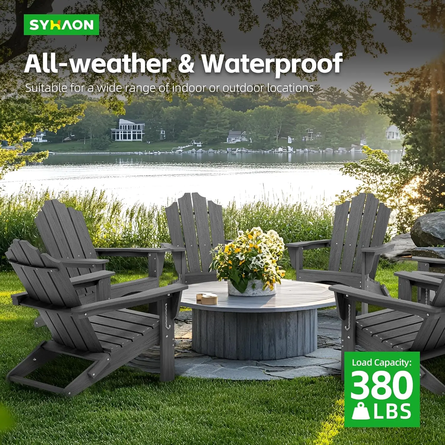 Outdoor Folding Adirondack Chair. HDPE. All-Weather. Stackable. For Porch, Backyard, Lawn. Gray.