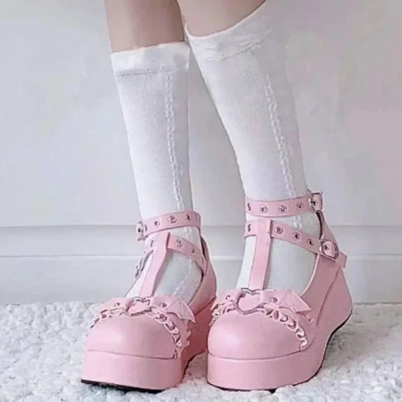 Womens Platform Shoes Ladies Lolita Shoes Thick Heels Cute JK Retro Harajuku Plus Size 43 Punk Zapatos De Mujer lolita shoes platform pumps