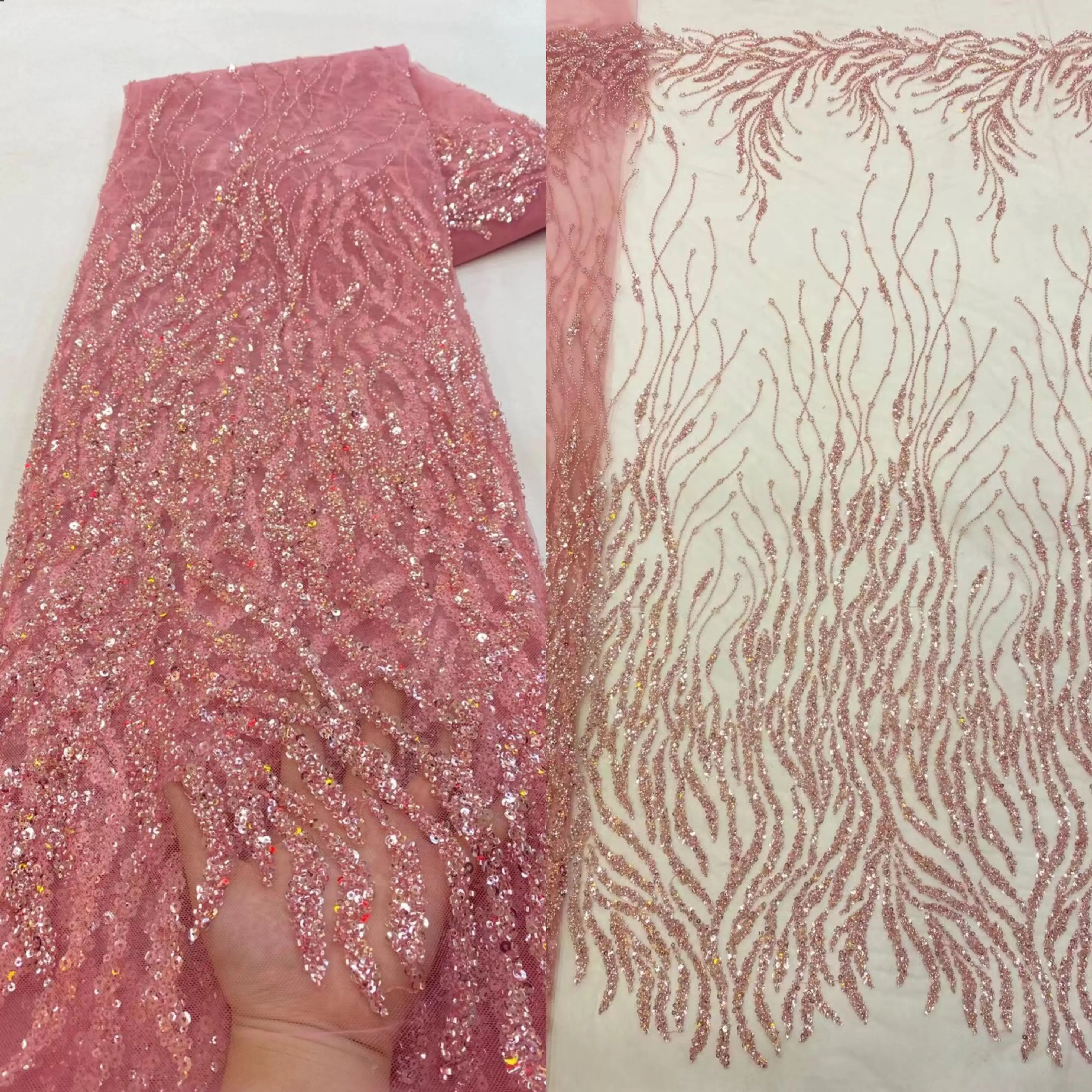 

Beautiful Sequins J-1302788 Embroidered French Tulle Lace with beads African Lace Fabirc For Nigerian Dresses Weddings Party