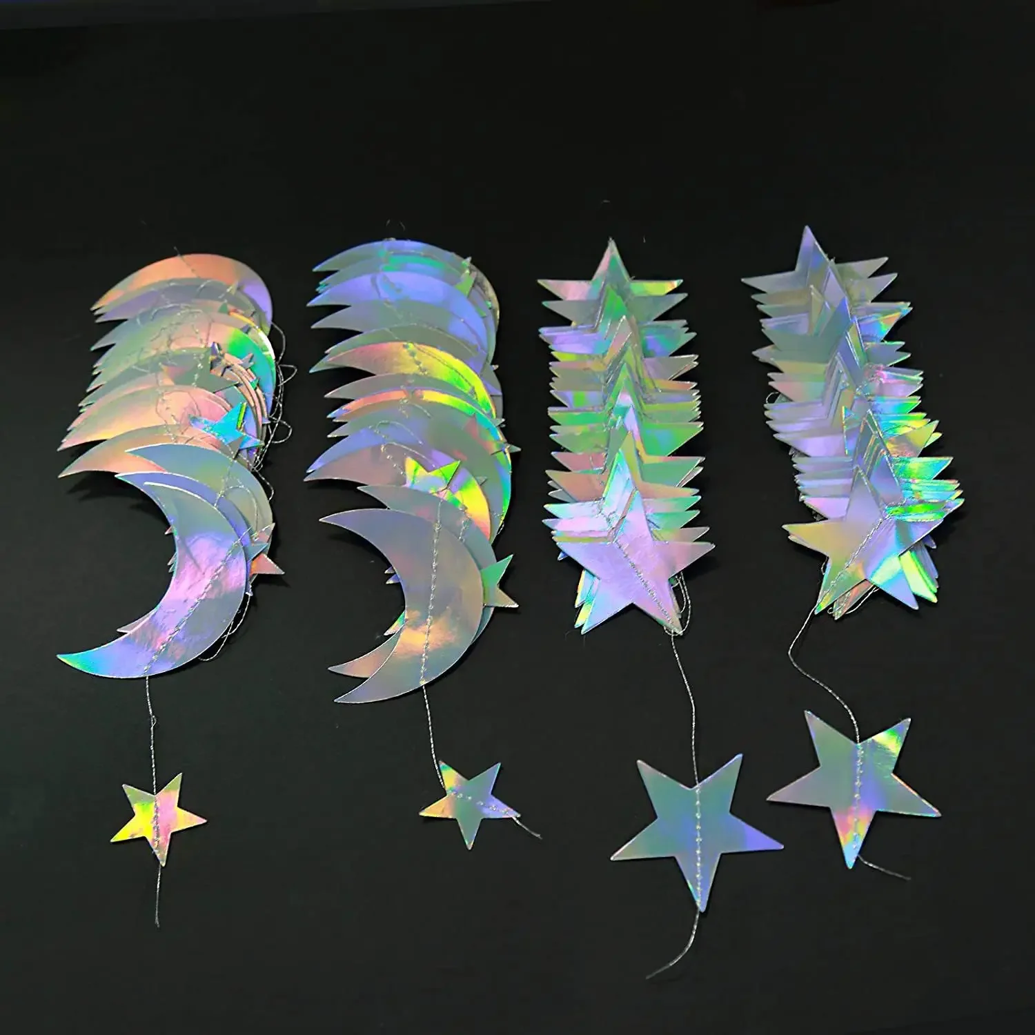 Laser Mirror Paper Star Dot Garland for Wedding Kids 1st Birthday Party Decoration Baby Shower Christmas Hanging Banner Supplies