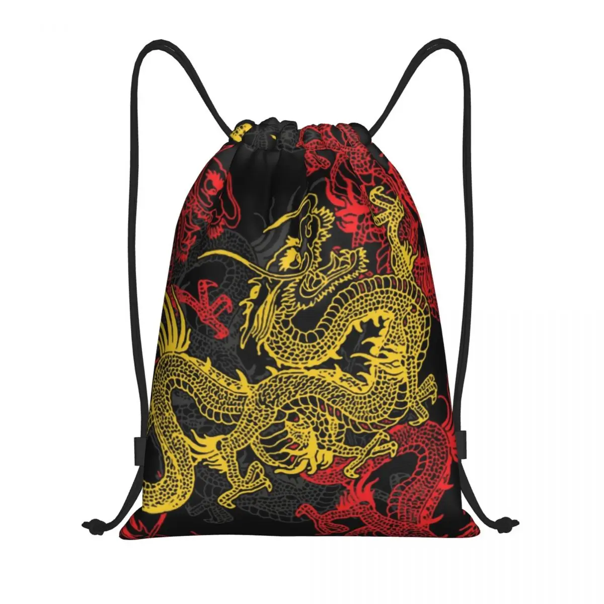 

Custom Golden Chinese Dragon Pattern Drawstring Bags Men Women Lightweight Oriental Mythical Sports Gym Storage Backpack